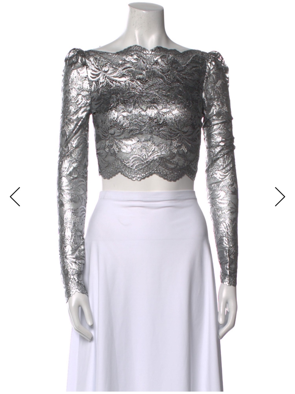 Paco Rabanne Silver Metallic Lace Cropped Long-Sleeve Top. This Top Is Stunning
